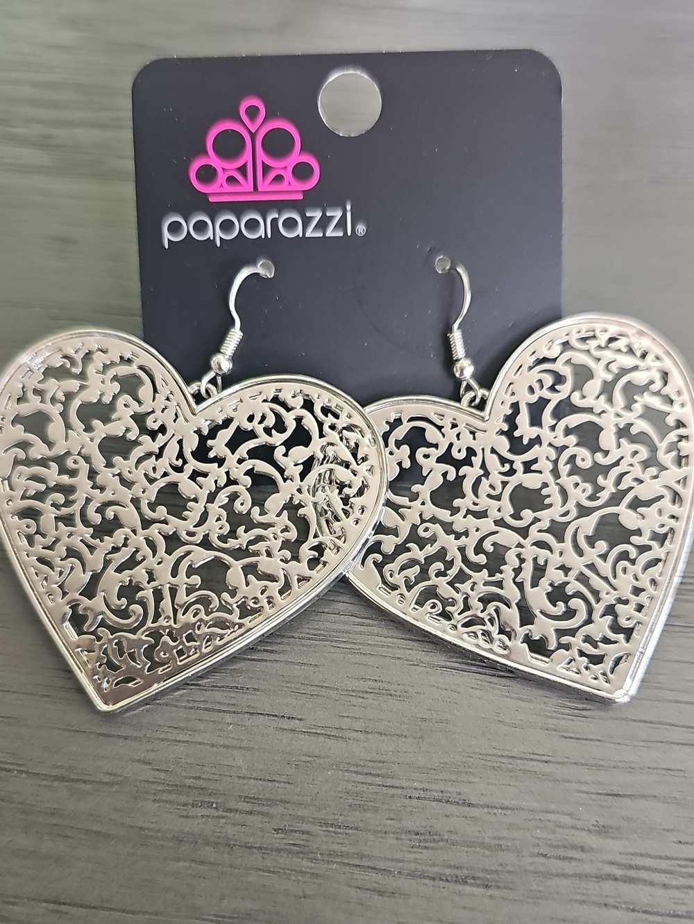 Paparazzi Silver Heart Filigree Dangle Earrings
